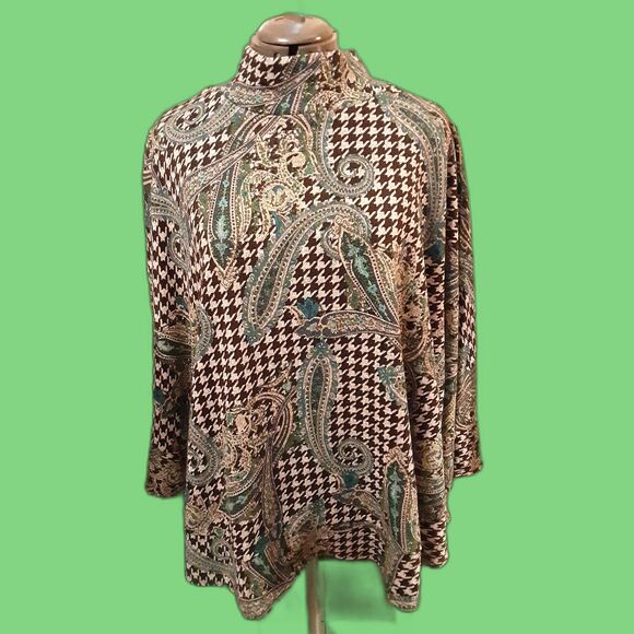 Susan Graver M/L Pullover Cape Style Sweater Argile Leaf Pattern - Picture 1 of 7